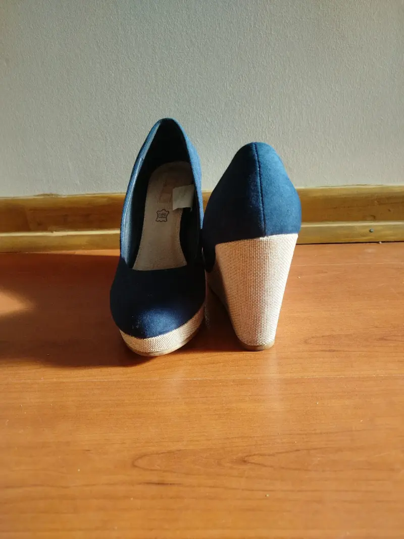 Zapatos de cuña azul marino para mujer - 2