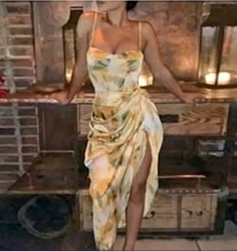 Vestido largo estampado con tirantes