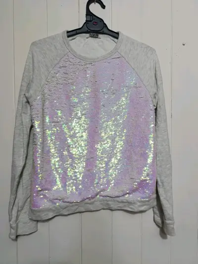 Polerón con lentejuelas gris y lila para niña - miniatura 1