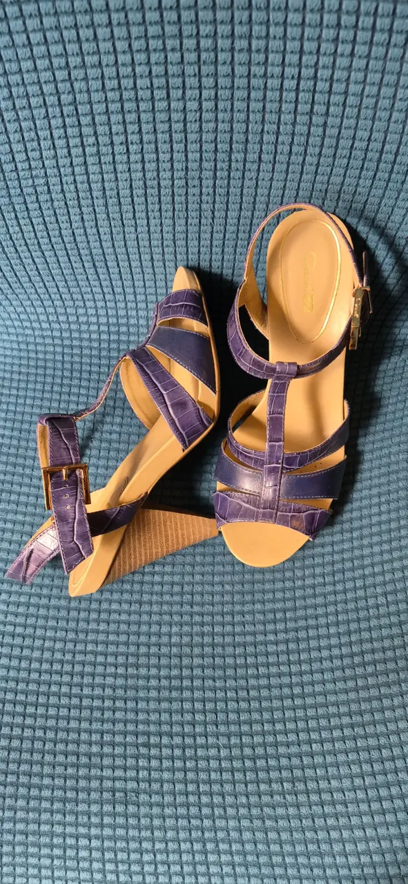 Sandalias de Cuero azul con Tacón Gacel - 4