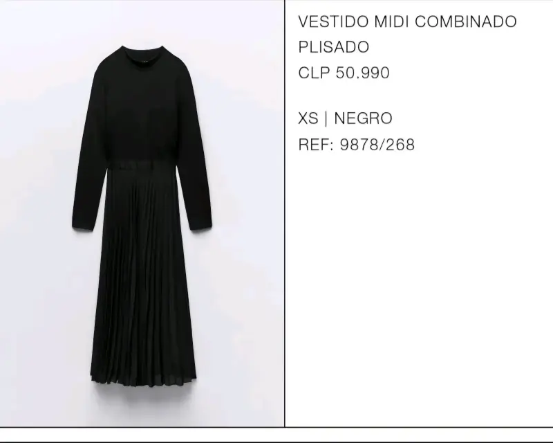 Vestido midi negro plisado elegante ZARA XS - 2