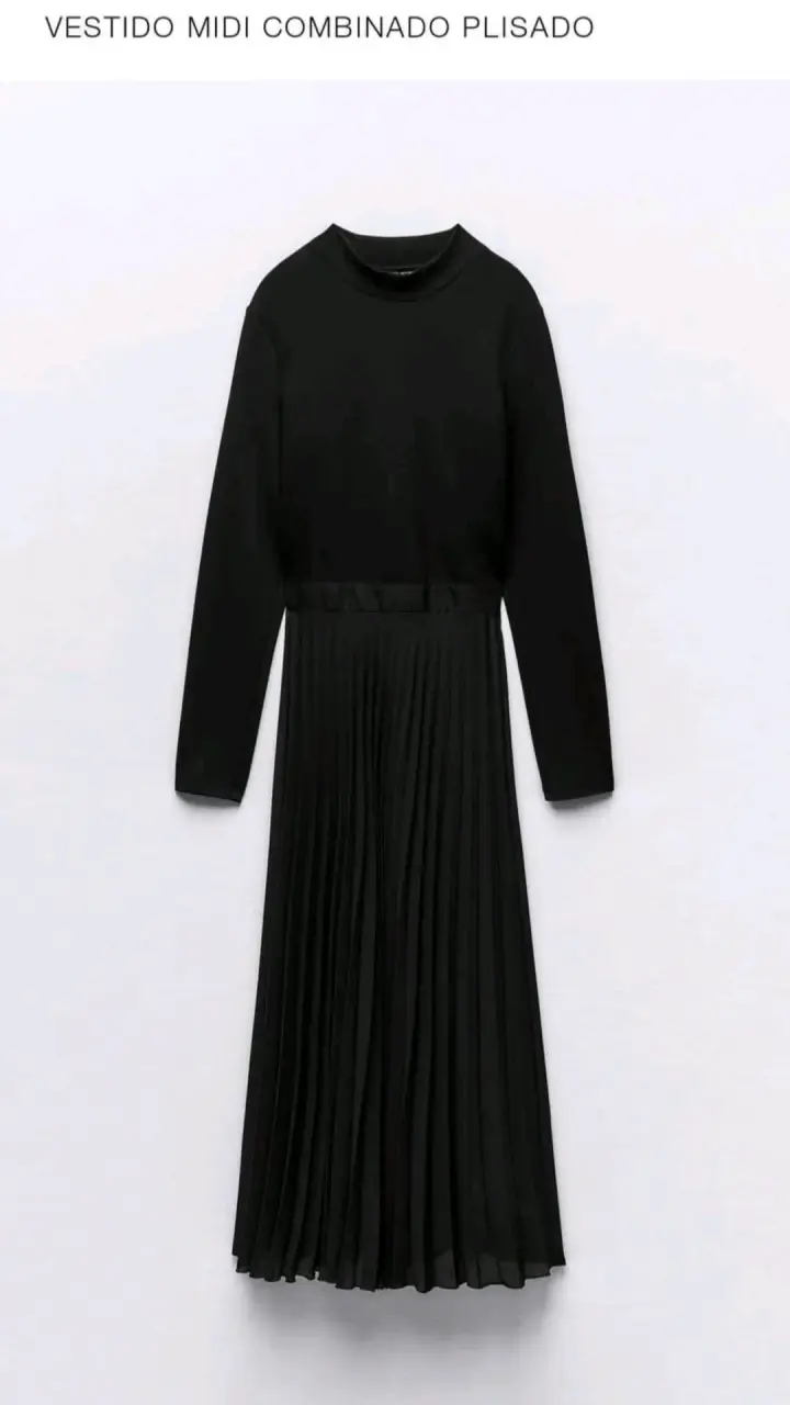 Vestido midi negro plisado elegante ZARA XS - 3