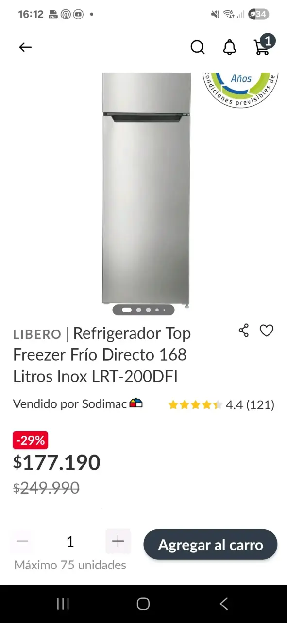 Refrigerador Libero Top Freezer 168L Inox - 1