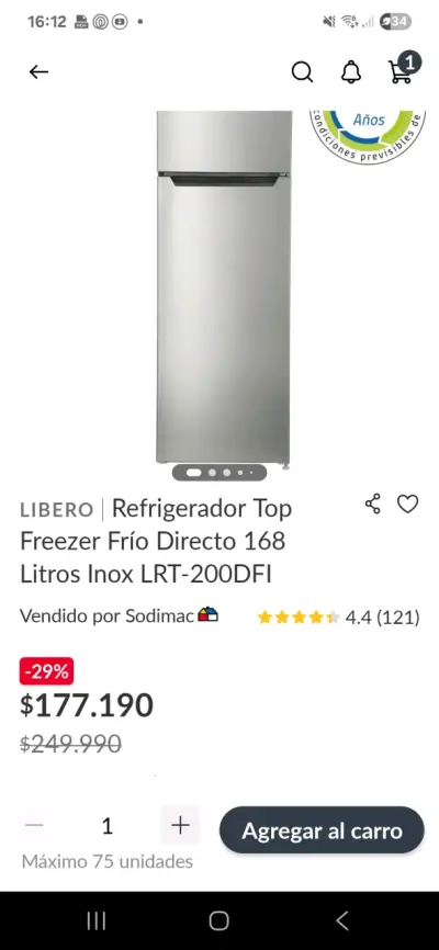 Refrigerador Libero Top Freezer 168L Inox - miniatura 1