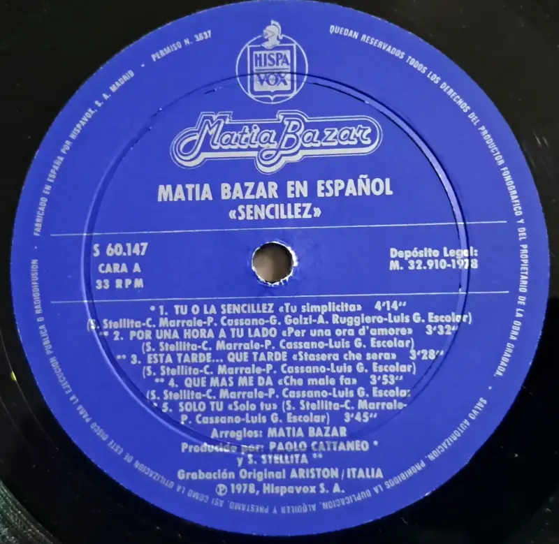 Vinilo Matia Bazar En Español Sencillez - 4