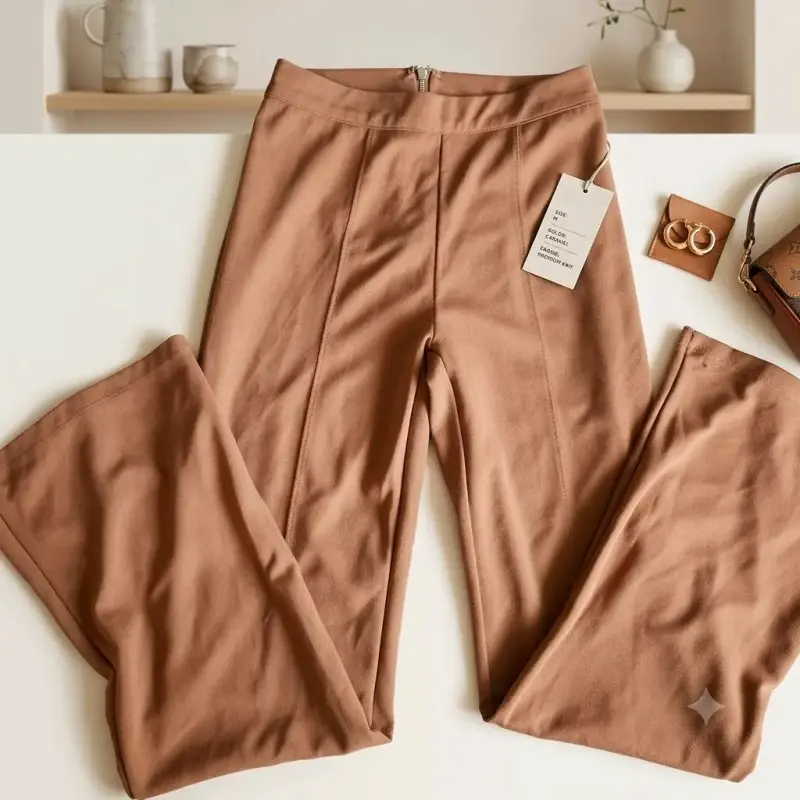 Pantalones camel de mujer con cierre