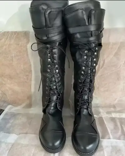 Botas altas de cuero negro góticas hombre - miniatura 1