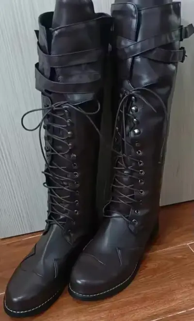 Botas altas de cuero negro góticas hombre - miniatura 2