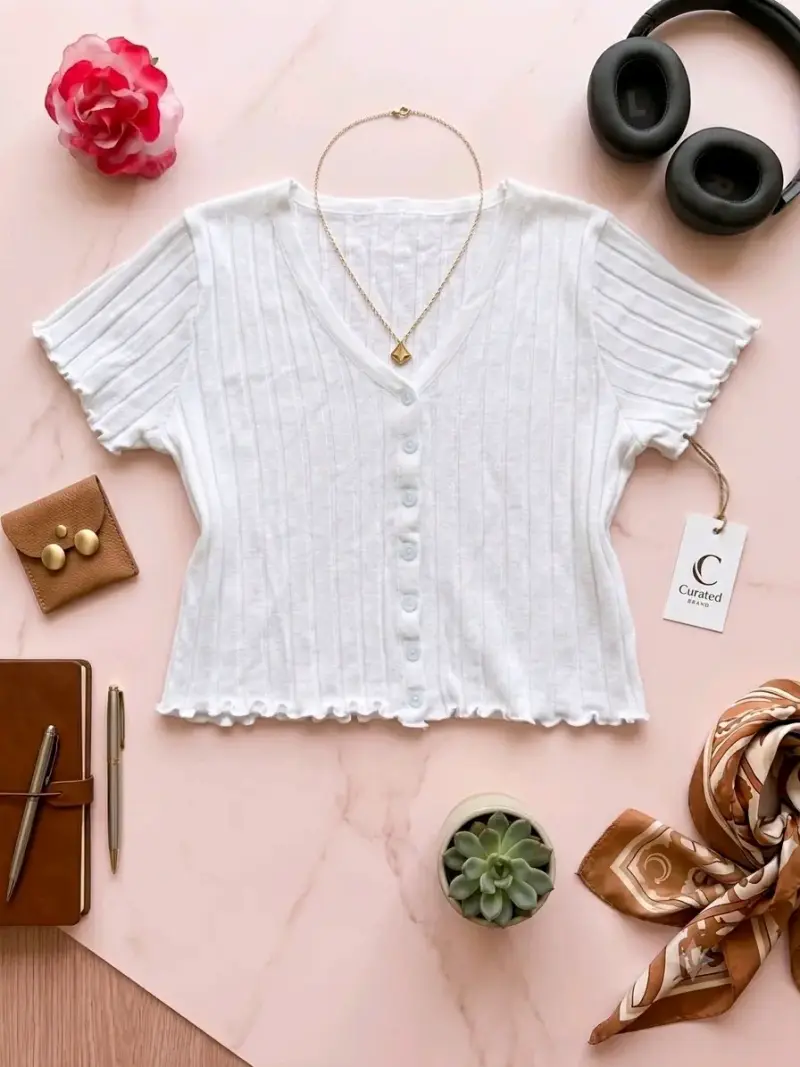 Blusa Blanca de Punto con Botones