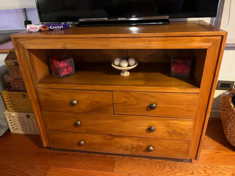 Mueble de madera de teca con cajones y estante - 1