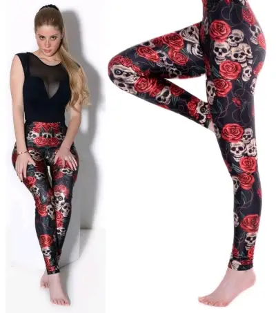 Leggings de calaveras y rosas rojas - miniatura 2