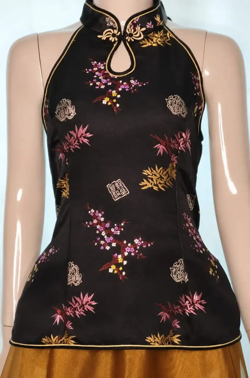Línea Fiesta - Top Brocado Oriental Negro L - 1