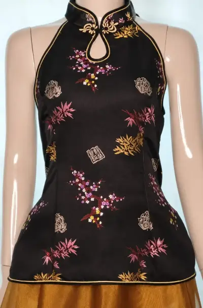 Línea Fiesta - Top Brocado Oriental Negro L - miniatura 1