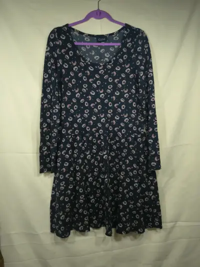 Vestido floral azul marino Gina manga larga - miniatura 1