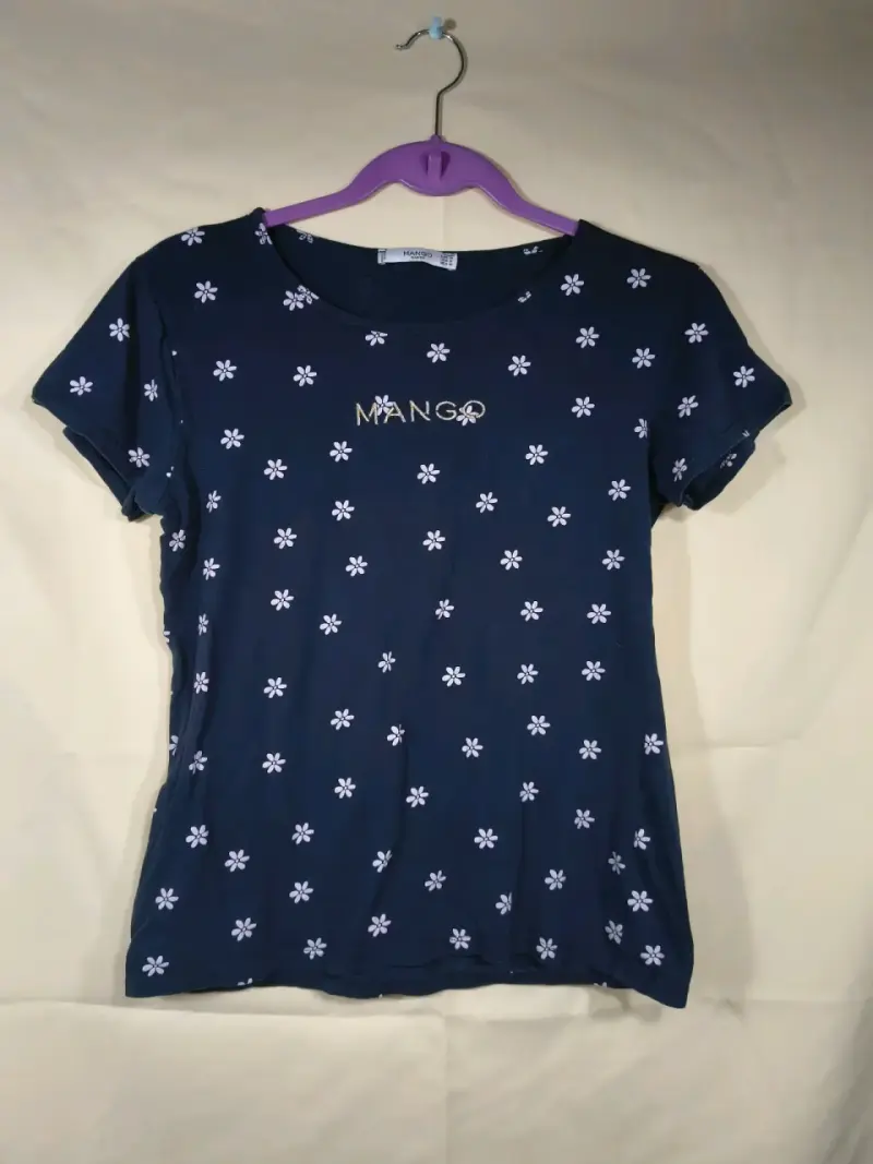 Polera azul con flores de Mango - 1