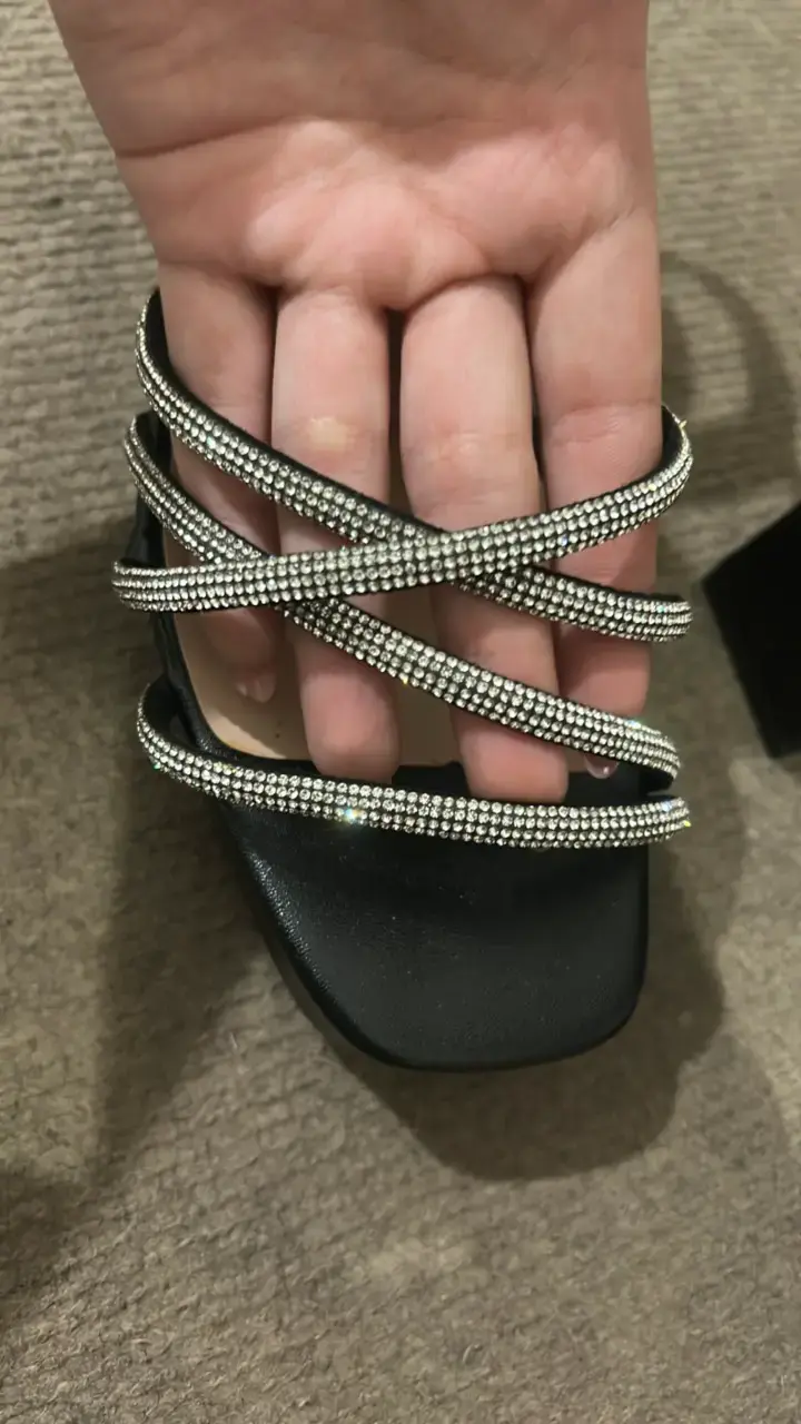 Sandalias de tacón alto negras con brillantes - 3