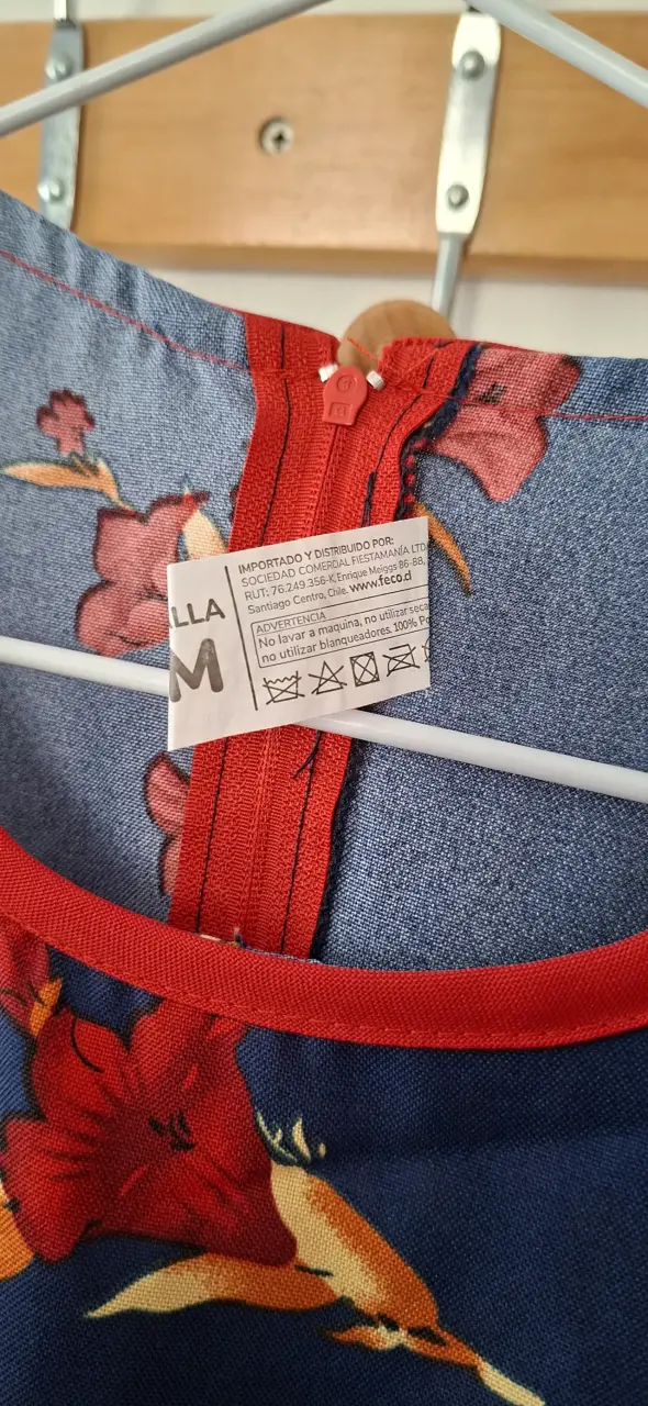 Vestido floral azul con lazo rojo para mujer - 5