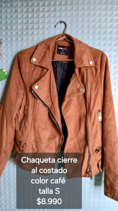 Chaqueta café con cierre lateral talla S - miniatura 1