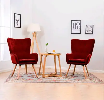 Set de Sillones Rojos de Terciopelo Modernos - miniatura 1