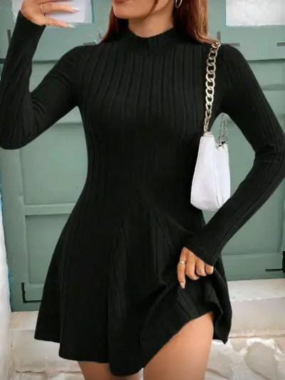 Vestido negro elasticado de punto XL - miniatura 1