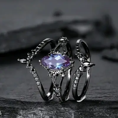 Anillo de 3 piezas color negro - miniatura 3