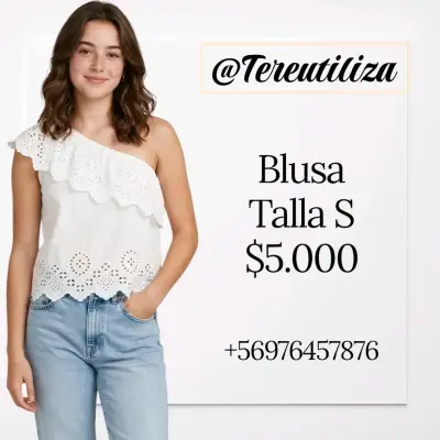 Blusa blanca de un solo hombro talla S - miniatura 1