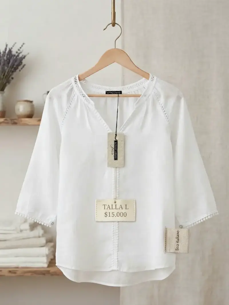 Blusa blanca de lino talla L