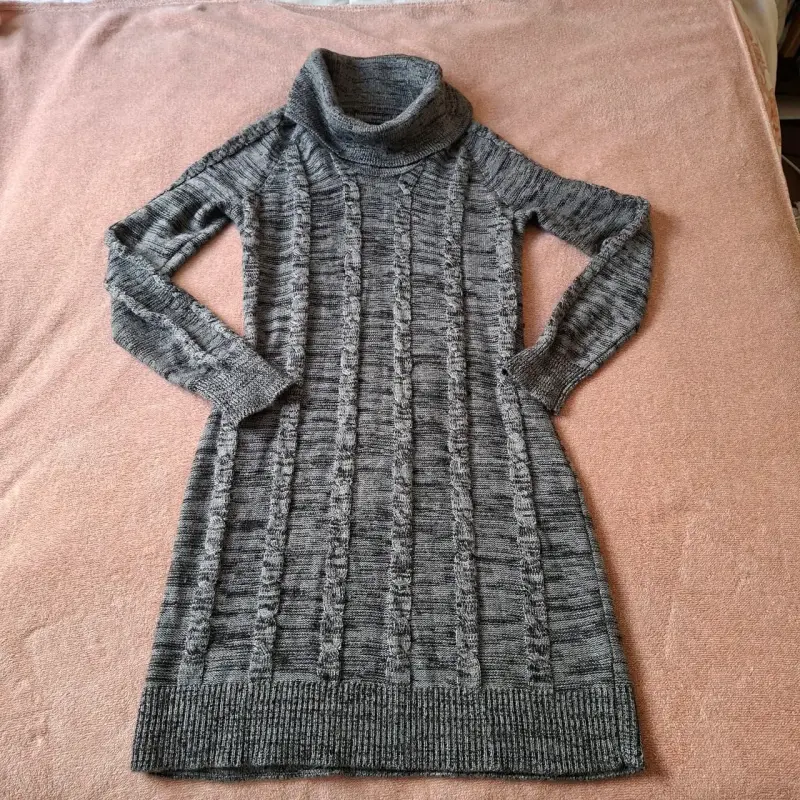 Vestido de punto gris con cuello alto M - 1