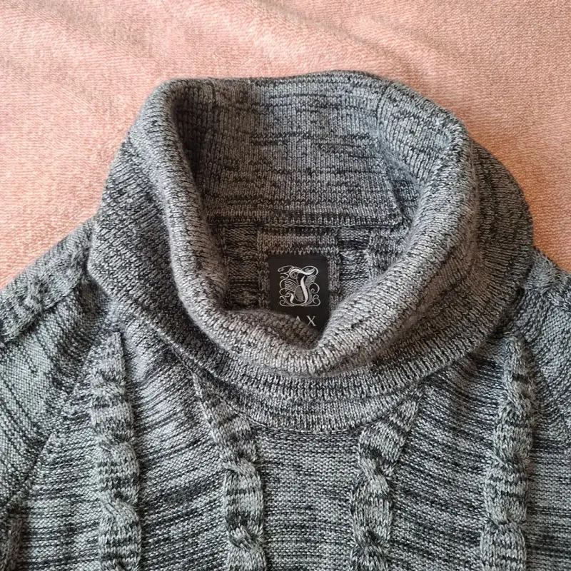 Vestido de punto gris con cuello alto M - 3