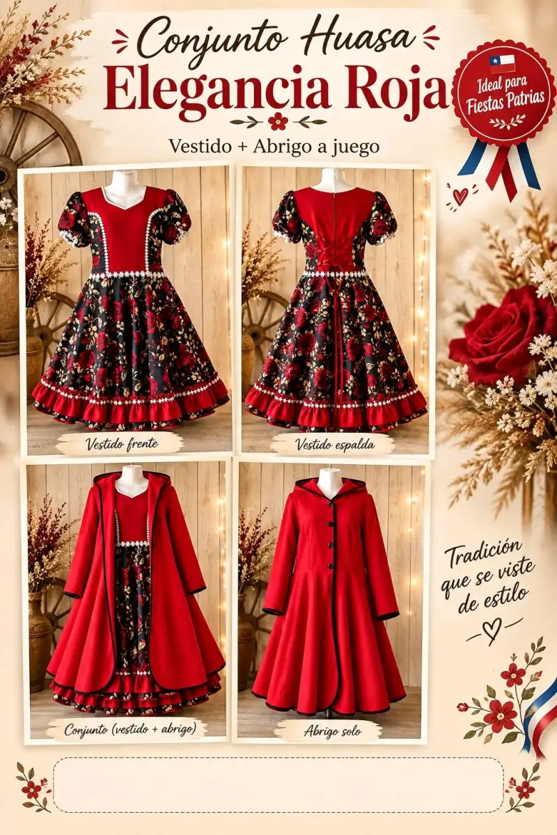 Conjunto Huasa Elegancia Roja para Fiestas Patrias