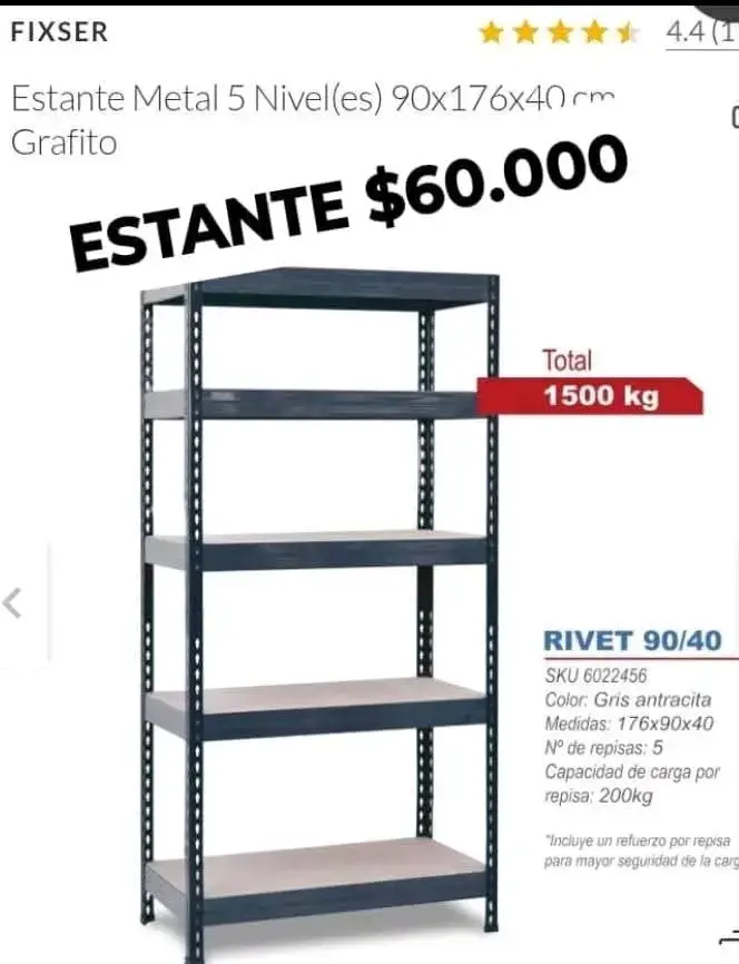 Estante de Metal 5 Niveles Fixser Grafito
