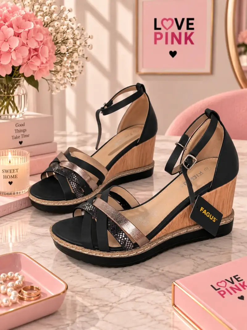 Sandalias de cuña negras Fagus