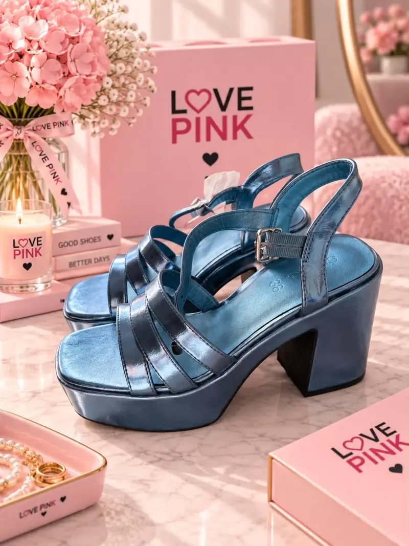 Sandalias de tacón azul metálico