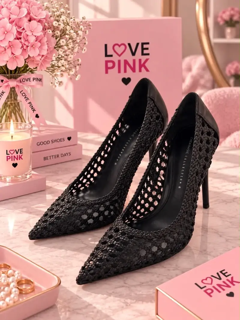 Tacones negros de encaje de cuero Zara