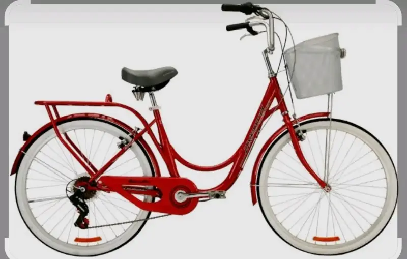 Bicicleta urbana roja con canasto