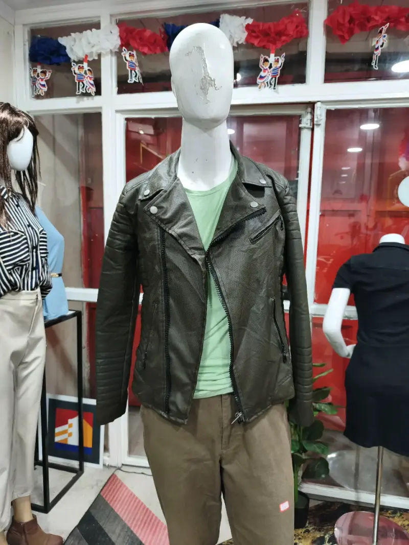 Chaqueta de cuero sintético verde para hombre - 2