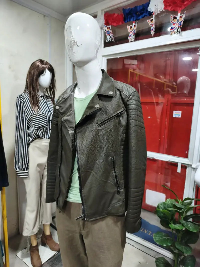 Chaqueta de cuero sintético verde para hombre - 3