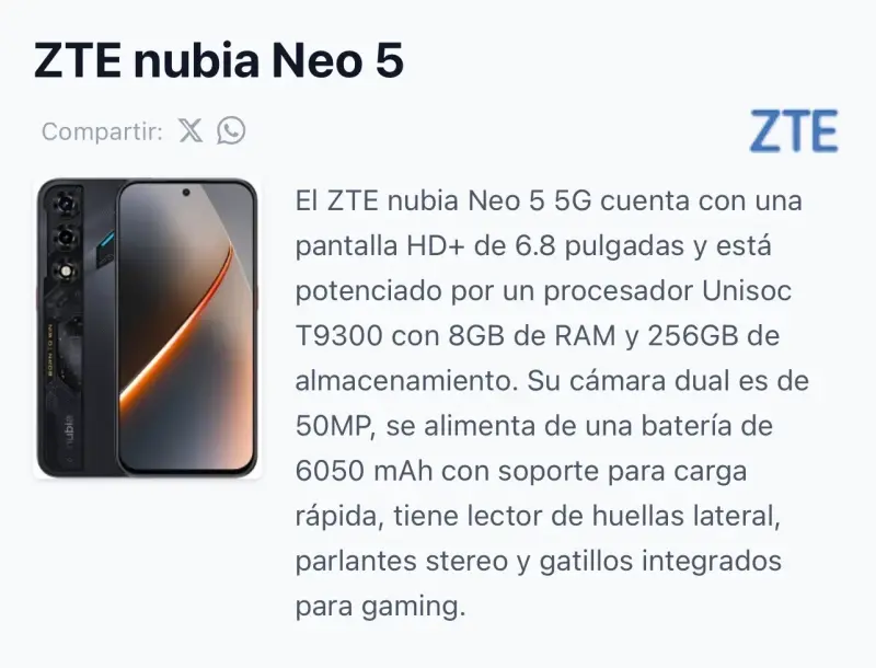 Smartphone Nubia Neo 5 5G con caja - 6