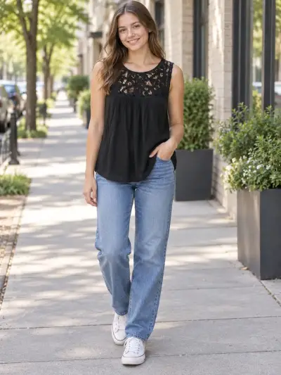 Blusa negra con encaje para mujer - miniatura 1