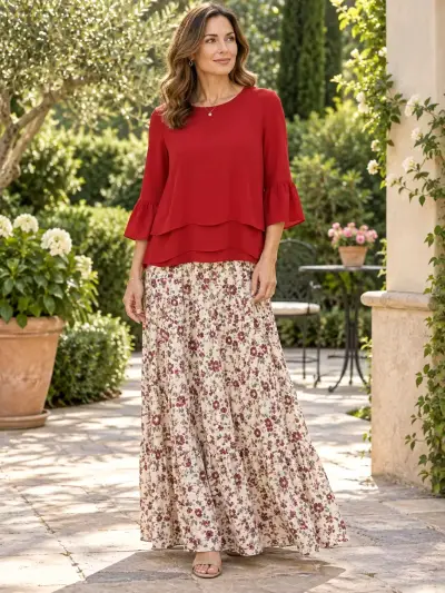 Blusa Roja de Manga Larga con Volantes - miniatura 1