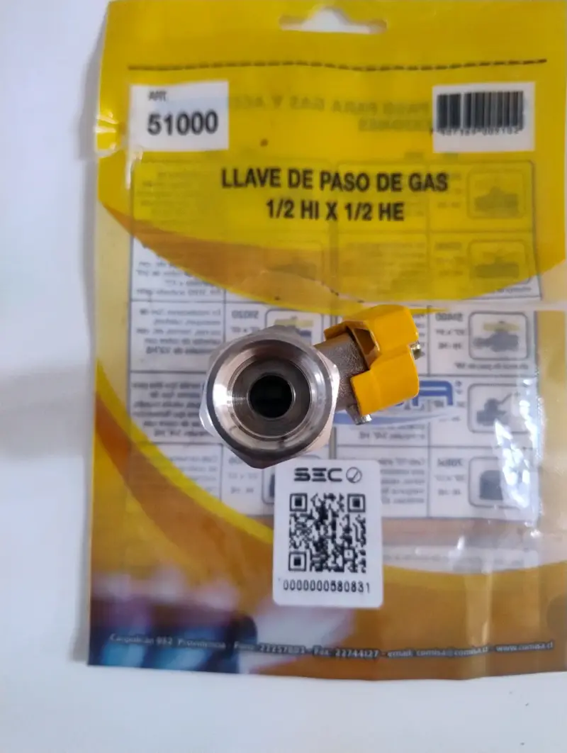 Llave de Paso de Gas 1/2 HI x 1/2 HE - 4