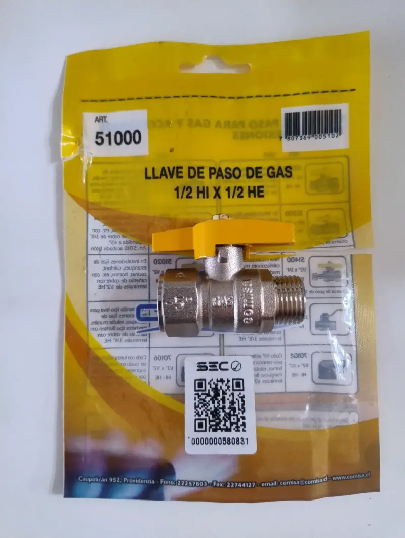 Llave de Paso de Gas 1/2 HI x 1/2 HE - 6