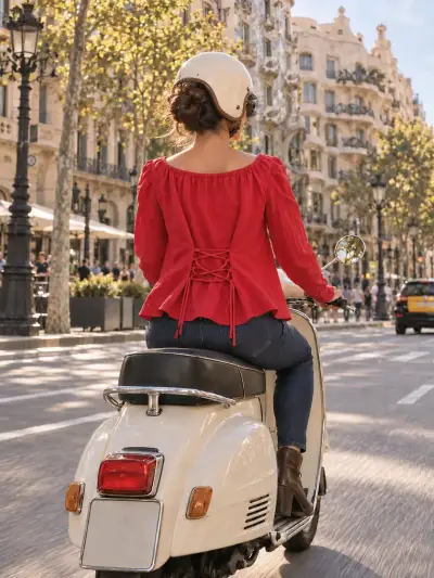 Blusa roja de manga larga para mujer - miniatura 1