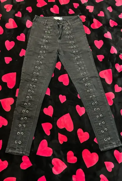 Pantalones negros con ojales estilo corsé sybilla - miniatura 1