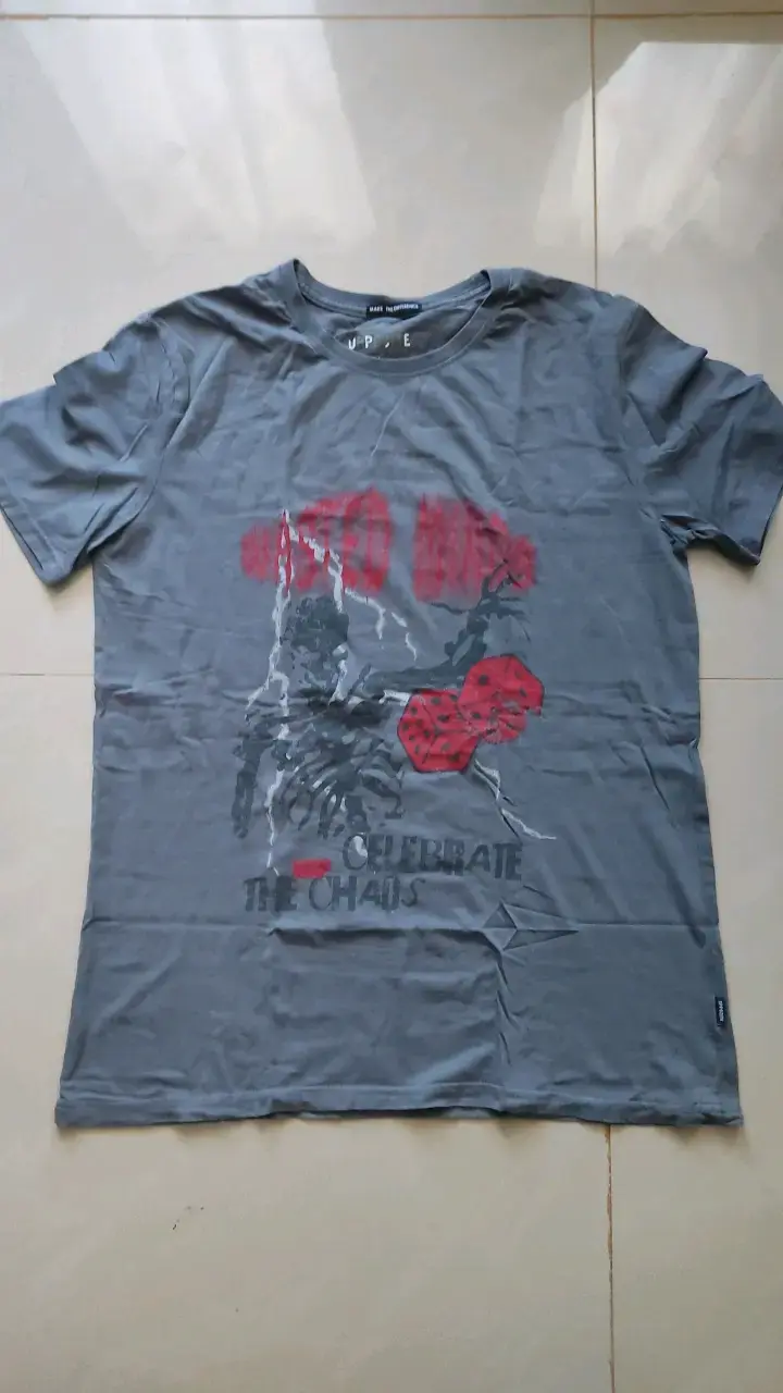 Polera gris con diseño gráfico y2k