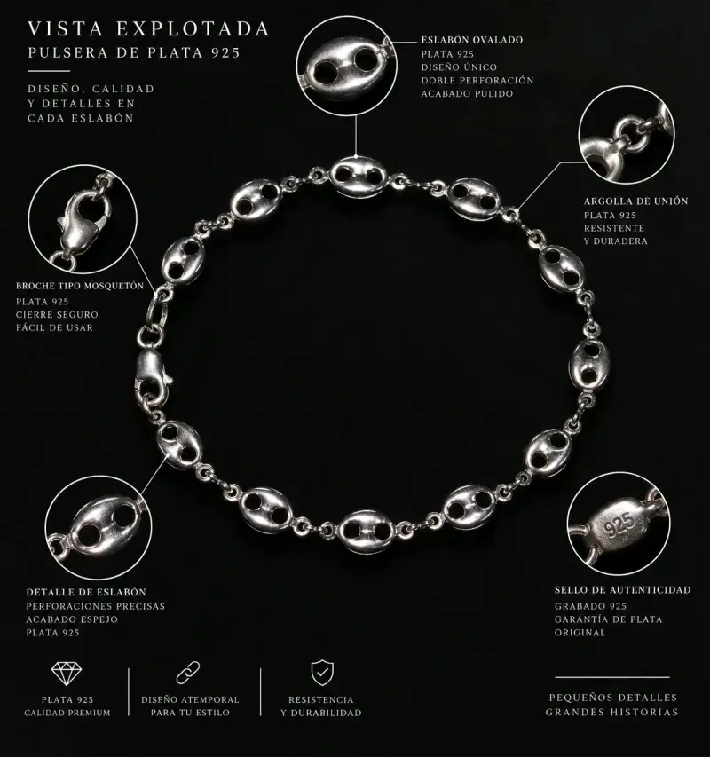 Pulsera de plata 925 con diseño ovalado - 1