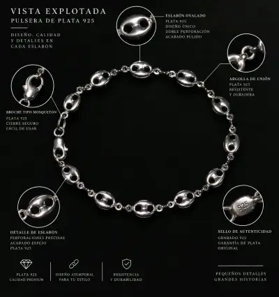 Pulsera de plata 925 con diseño ovalado - miniatura 1
