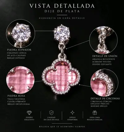 Dije de plata con circonia cúbica y piedra rosa - miniatura 1