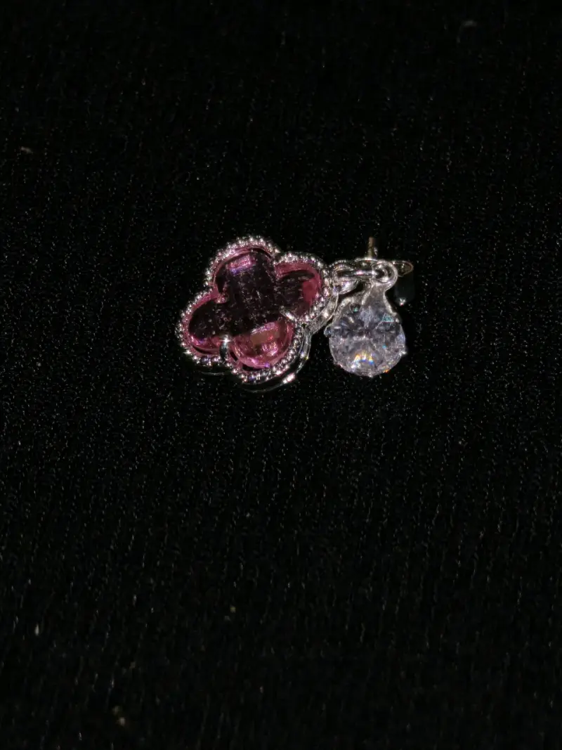 Dije de plata con circonia cúbica y piedra rosa - 3