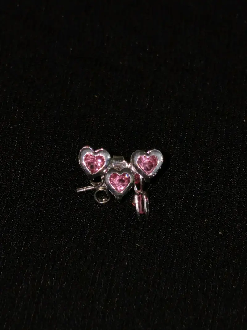 Aros de plata 925 con corazones rosados - 2